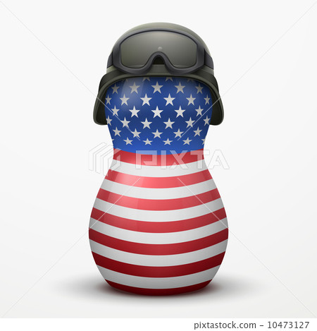 Russian matrioshka in military helmets and USA flag color. Russian matrioshka in military helmets and USA flag color. 10473127