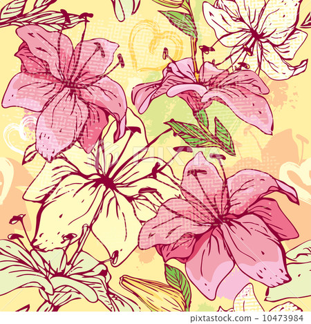 Floral Seamless Pattern with hand drawn flowers - tiger lilly Floral Seamless Pattern with hand drawn flowers - tiger lilly 10473984
