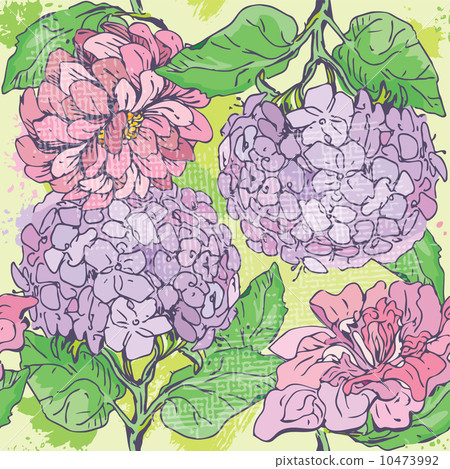 Floral Seamless Pattern with hand drawn flowers - gardenia and p 10473992