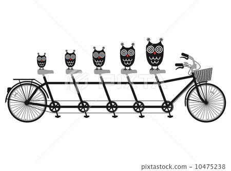 owl family on tandem bicycle, vector illustration owl family on tandem bicycle, vector illustration 10475238
