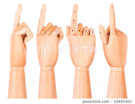 wooden finger pointing or touching wooden finger pointing or touching 10485402