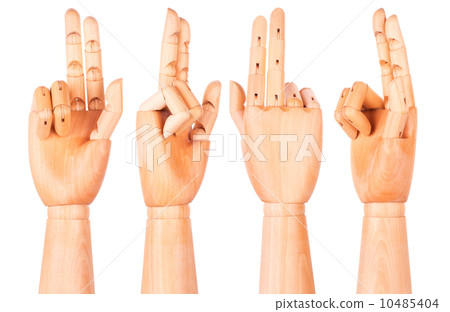 wooden hand is showing two fingers wooden hand is showing two fingers 10485404