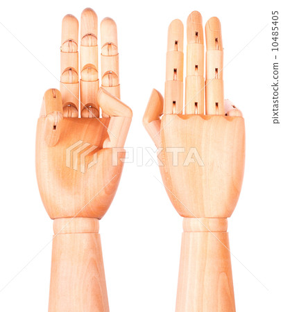 wooden hand is showing three fingers wooden hand is showing three fingers 10485405