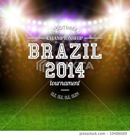 Brazil 2014 football poster. Stadium background typography desig 10486089
