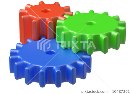 Three plastic toys cogwheels construction Three plastic toys cogwheels construction 10487201