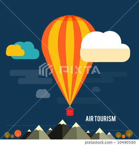 Hot air balloon flying over the mountain Hot air balloon flying over the mountain 10490580