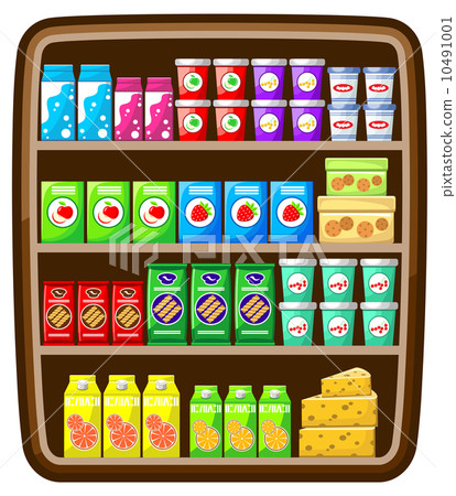 Supermarket. Shelfs with food. 10491001