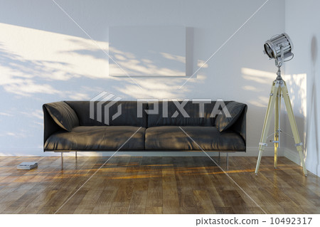 Minimalistic Room With Sofa And Spotlight (Front View) 10492317