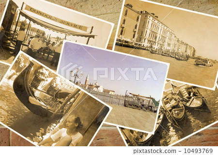Collage Retro Postkarte, Gondel Service with gondolier at Pier Collage Retro Postkarte, Gondel Service with gondolier at Pier 10493769