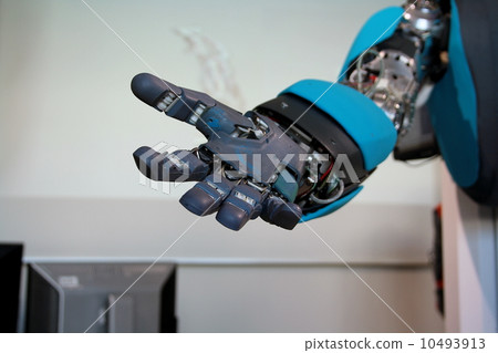 Open blue robot hand closeup Open blue robot hand closeup 10493913