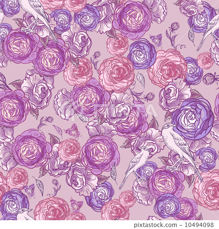 Seamless Rose Background with Birds Seamless Rose Background with Birds 10494098