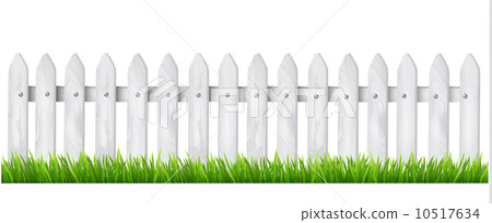 Background with a white wooden fence with grass. Vector. 10517634