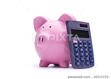 Pink piggy bank with a calculator Pink piggy bank with a calculator 10521374