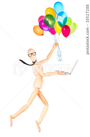 businessman holding flying balloons and laptop businessman holding flying balloons and laptop 10527288
