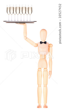 wooden Dummy waiter with champagne on tray wooden Dummy waiter with champagne on tray 10527432