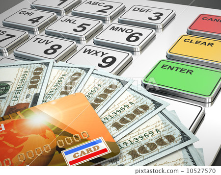 ATM machine with credit card and money. ATM machine with credit card and money. 10527570
