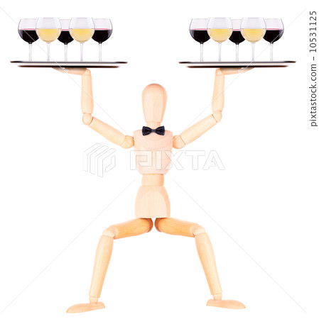 wooden Dummy waiter with wine on tray 10531125