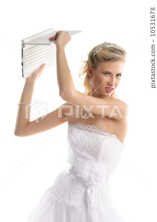 offended bride with laptop 10531678
