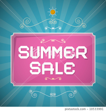 Summer Sale Paper Title on Abstract Blue Background with Vintage Elements Summer Sale Paper Title on Abstract Blue Background with Vintage Elements 10533991