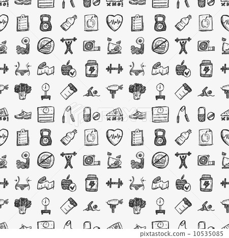 seamless doodle fitness pattern - Stock Illustration [10535085] - PIXTA