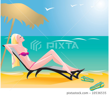 Beautiful blond girl on beach - summer card. 10536535