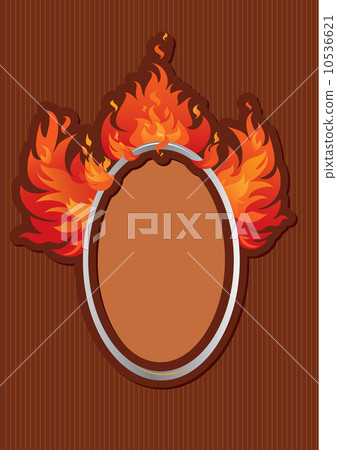 Oval frame with spurts of flame on stripe dark background Oval frame with spurts of flame on stripe dark background 10536621