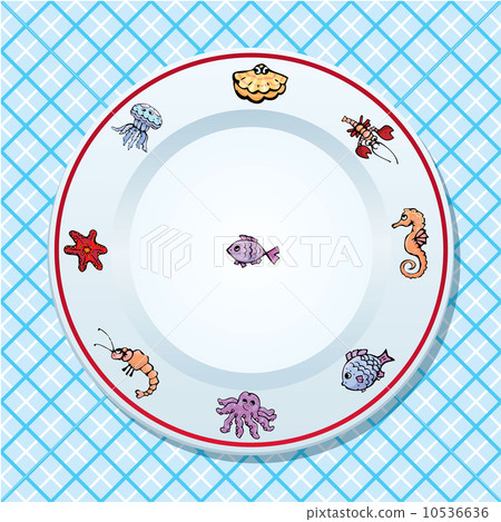 The seafood restaurant menu design - dish on checked tablecloth The seafood restaurant menu design - dish on checked tablecloth 10536636