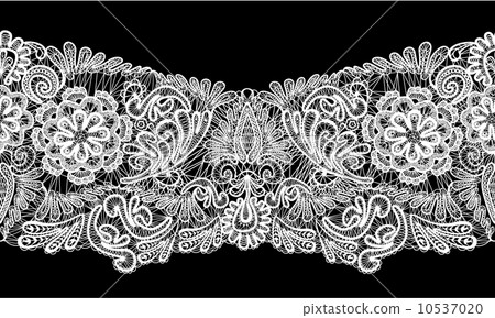 Seamless stripe - floral lace ornament - white on black backgrou 10537020