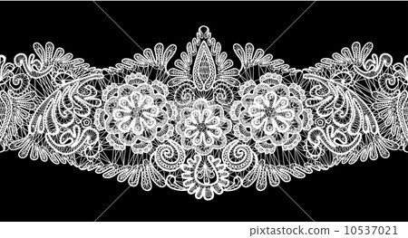 Seamless stripe - floral lace ornament - white on black backgrou 10537021