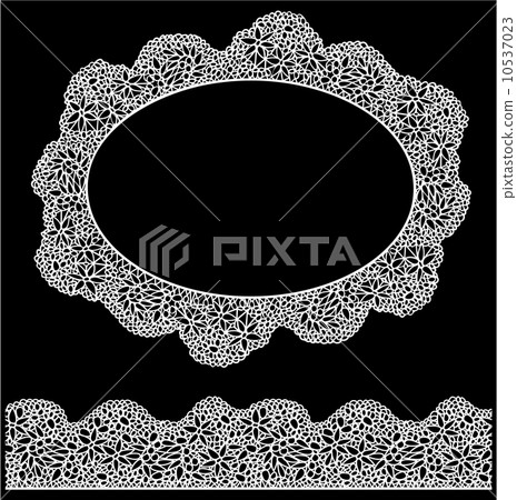 Lace oval frame and seamless stripe. Vintage white Doily isolate Lace oval frame and seamless stripe. Vintage white Doily isolate 10537023