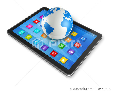 Digital Tablet Computer and World Globe 10539800