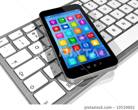 Smartphone on Computer Keyboard 10539802