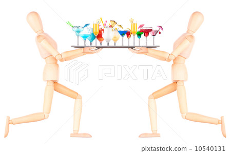 wooden Dummy waiter with tray full of drinks wooden Dummy waiter with tray full of drinks 10540131