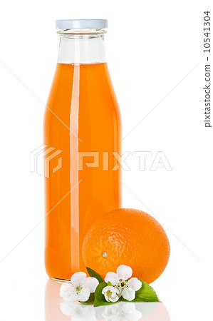 orange juice in a bottle and orange isolated 10541304