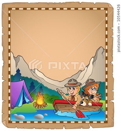 Parchment with two scouts in boat Parchment with two scouts in boat 10544426