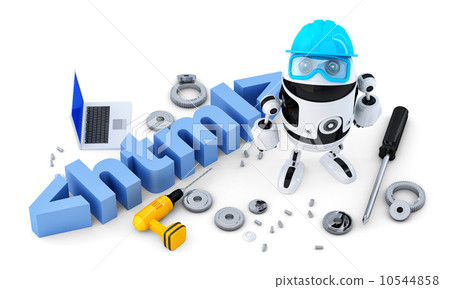 Robot with HTML sign. Technology concept. Isolated on white background. Contains clipping path 10544858