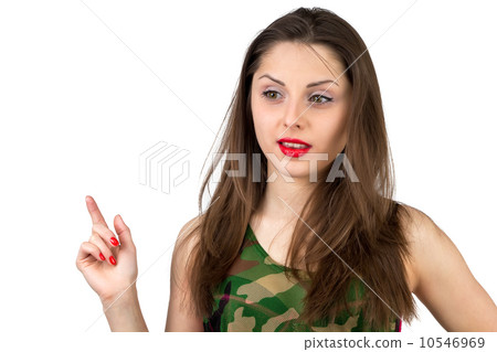 Thoughtful Girl in camouflage shirt Thoughtful Girl in camouflage shirt 10546969
