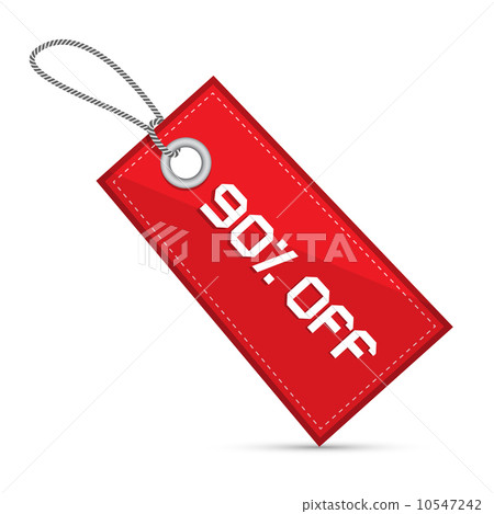 Ninety Percent Off Red Discount Sale Paper Label, Tag With Strings Ninety Percent Off Red Discount Sale Paper Label, Tag With Strings 10547242