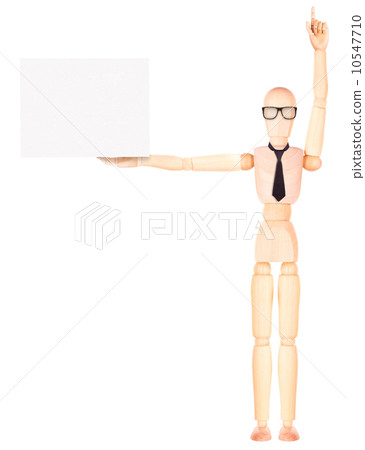 wooden Dummy businessman with empty banner 10547710