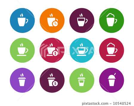 Coffee cup circle icons on white background. 10548524