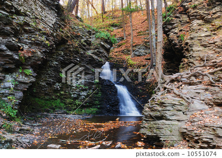 Autumn Waterfall in mountain with rocks and foliage Autumn Waterfall in mountain with rocks and foliage 10551074