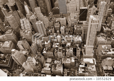 New York City Manhattan street aerial view black and white 10552829