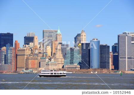 New York City Manhattan skyscrapers and boat New York City Manhattan skyscrapers and boat 10552946