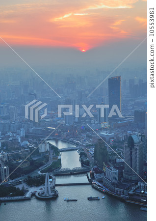 Shanghai aerial at sunset 10553981