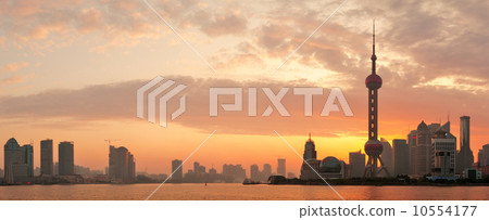 Shanghai morning skyline silhouette 10554177