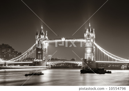 Tower Bridge at night in black and white 10554796