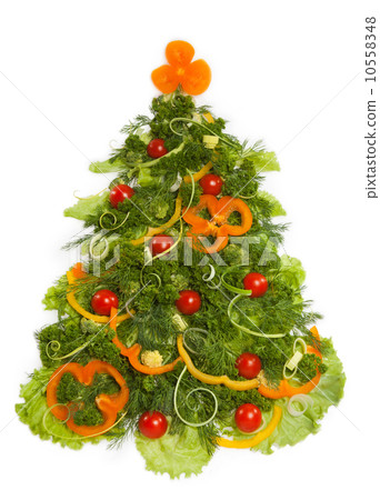Christmas tree made of different vegetarian food 10558348