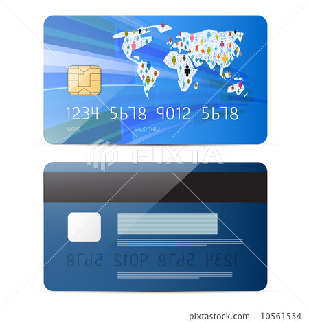 Blue Vector Credit Card Illustration Set Isolated on White Background 10561534