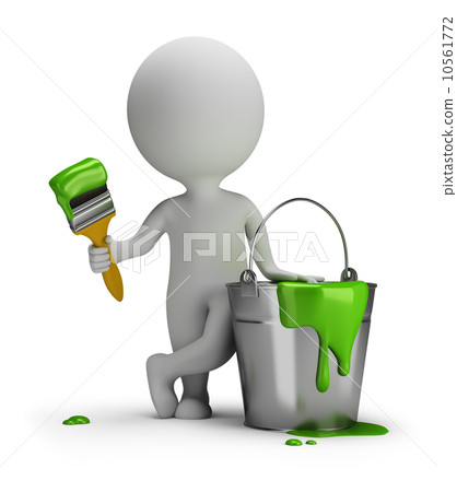 3d small people with a brush and a bucket of paint 10561772