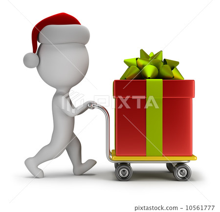 3d small people - Santa carries a gift 10561777